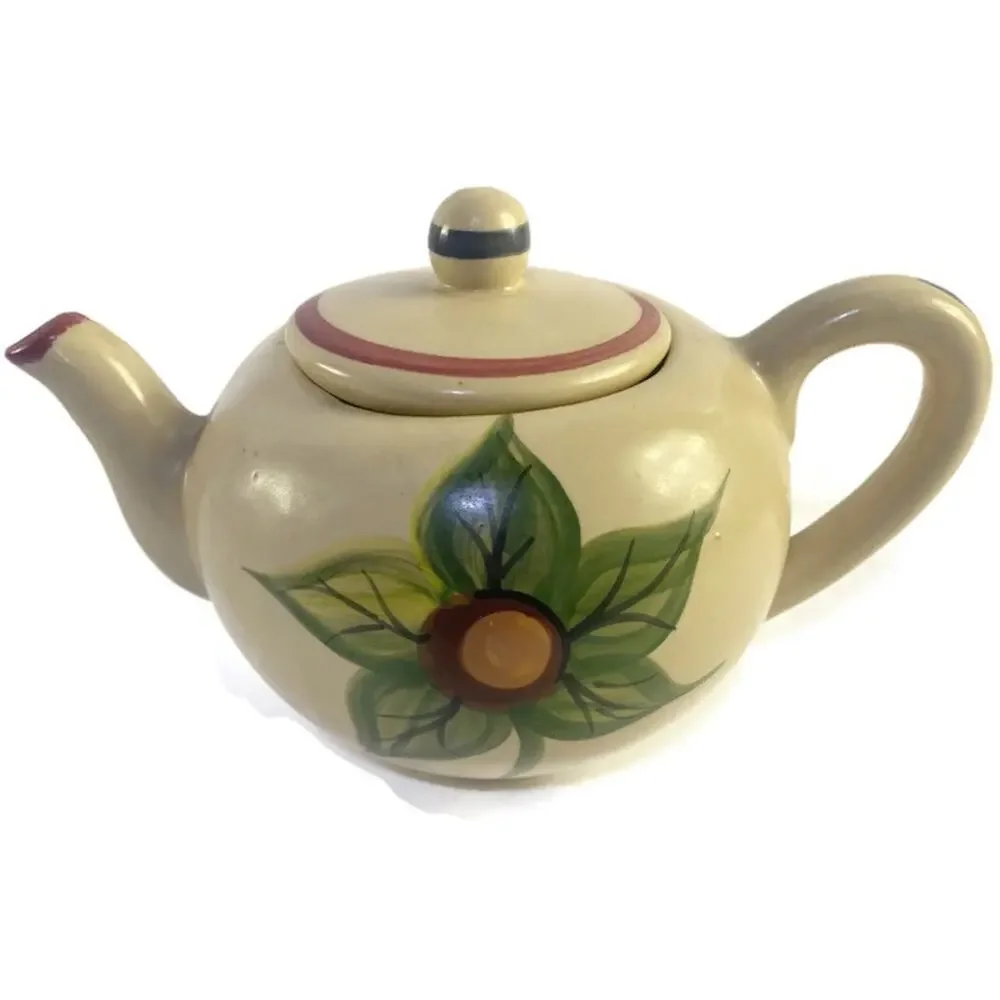 Heritage Stoneware Teapot Hand Painted Flower Brown #378/600 Fired Twice